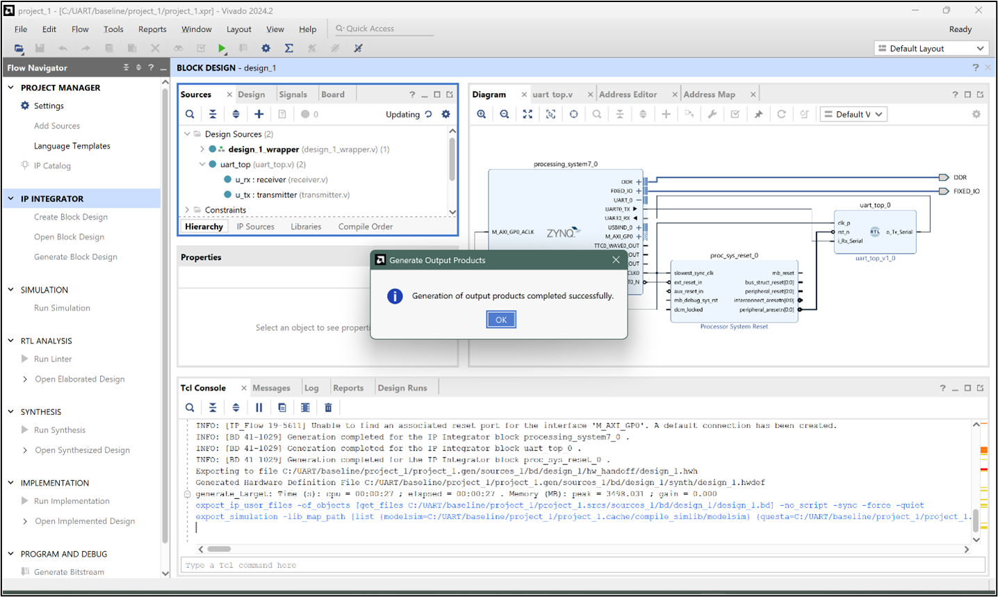 Vivado: Generate output products
