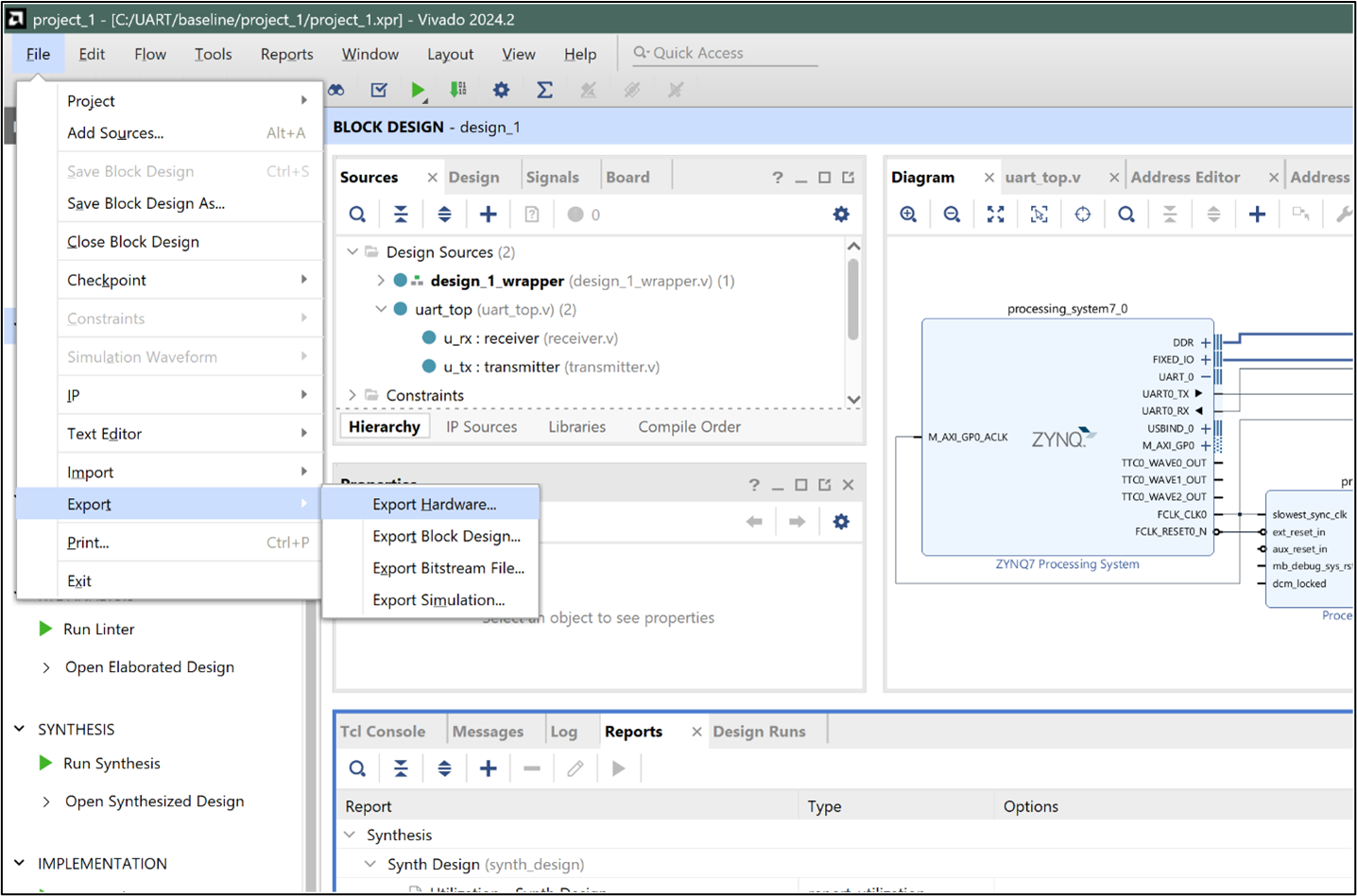 Vivado: Export Hardware dialog with “Include Bitstream” checked