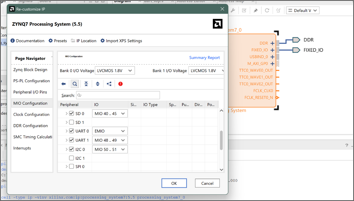 Vivado: Setting UART0 to EMIO and UART1 to MIO in Zynq P