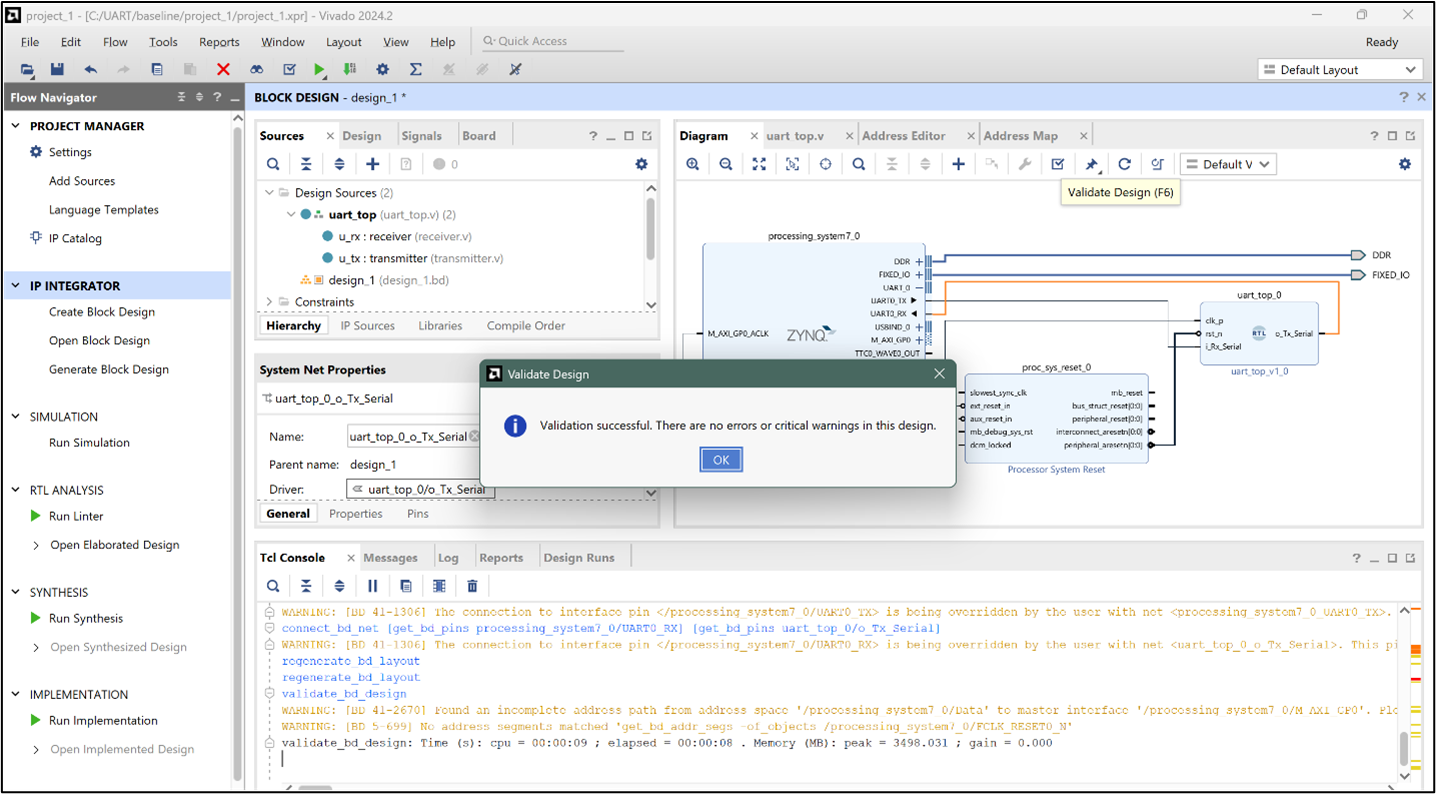 Vivado: Validate Design—no errors/missing connections