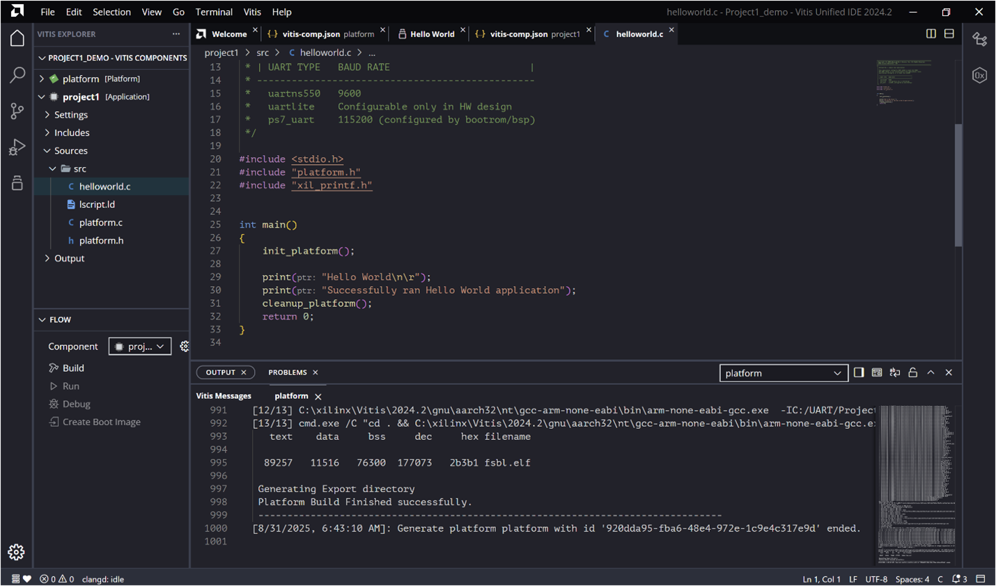 Hello World application template creation in Vitis