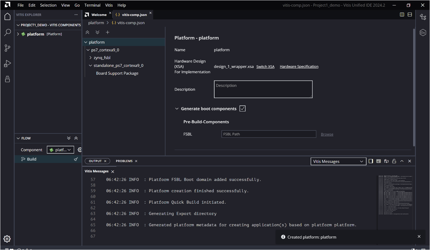 Vitis Components view showing the Platform View